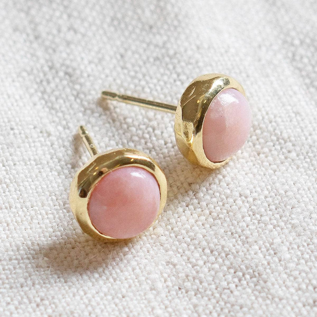 Pink Opal Silver or Gold Stud Earrings