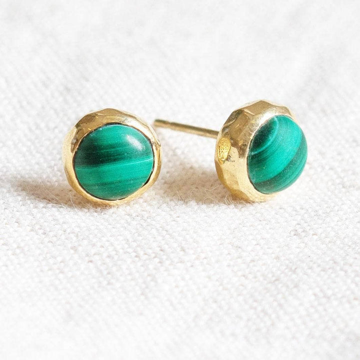 Genuine Malachite Silver or Gold Stud Earrings