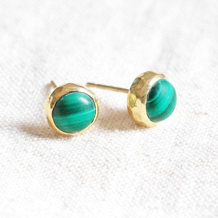 Genuine Malachite Silver or Gold Stud Earrings