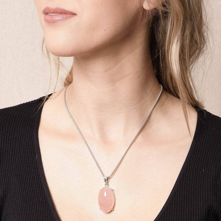 Rose Quartz Silver Pendant Necklace