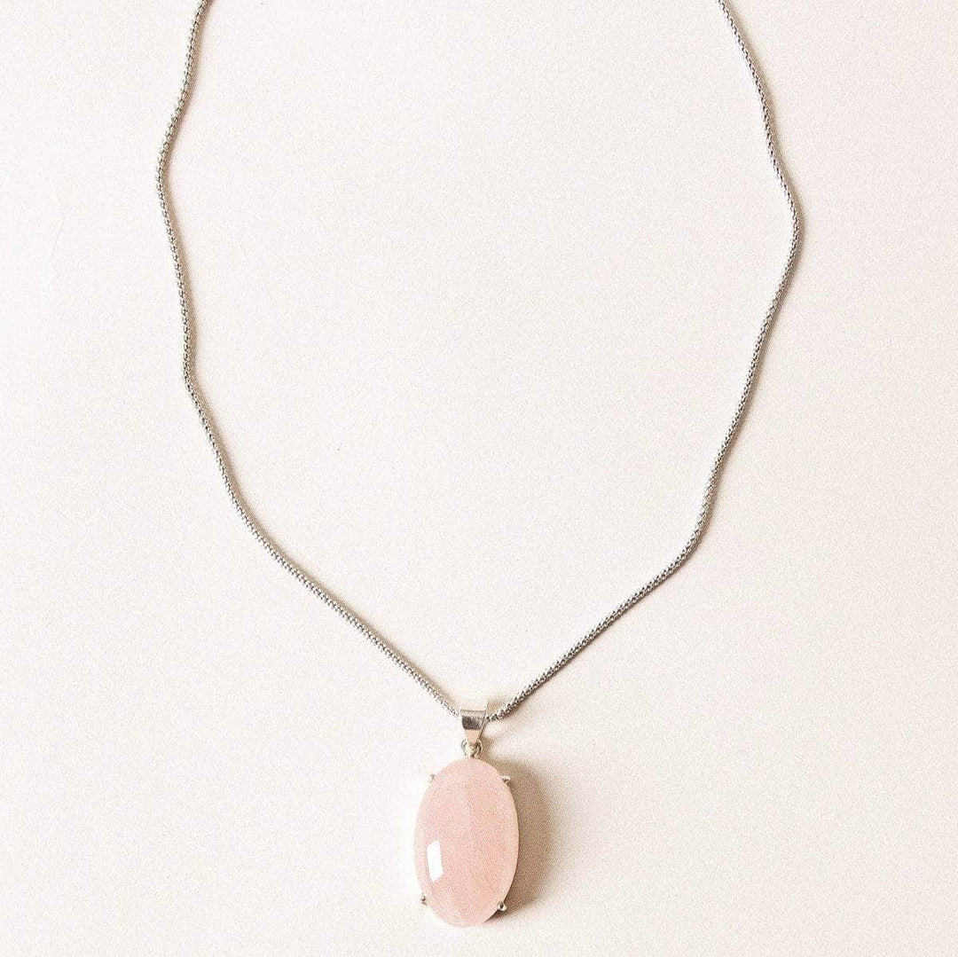 Rose Quartz Silver Pendant Necklace