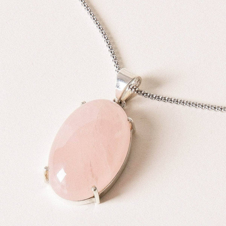 Rose Quartz Silver Pendant Necklace