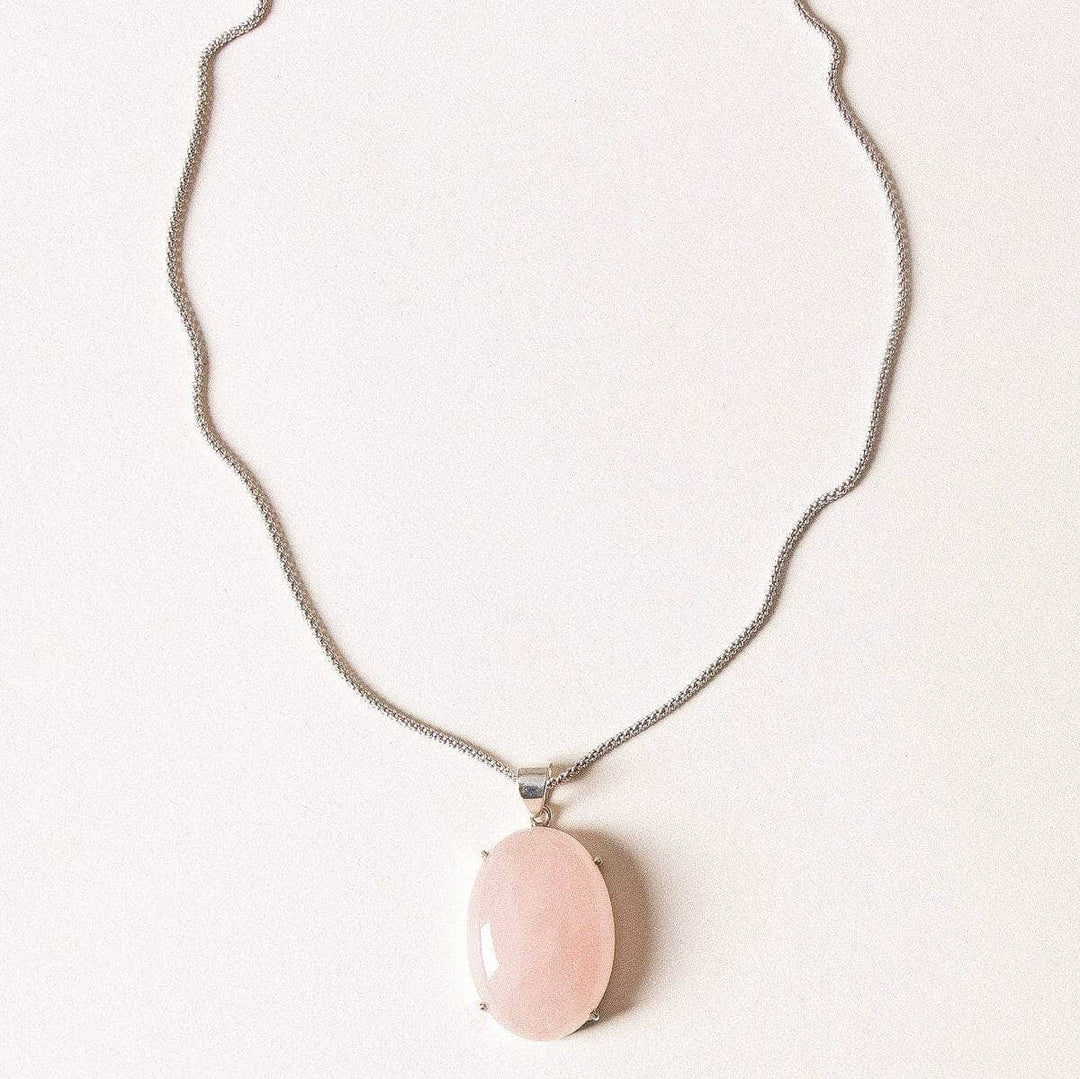 Rose Quartz Silver Pendant Necklace