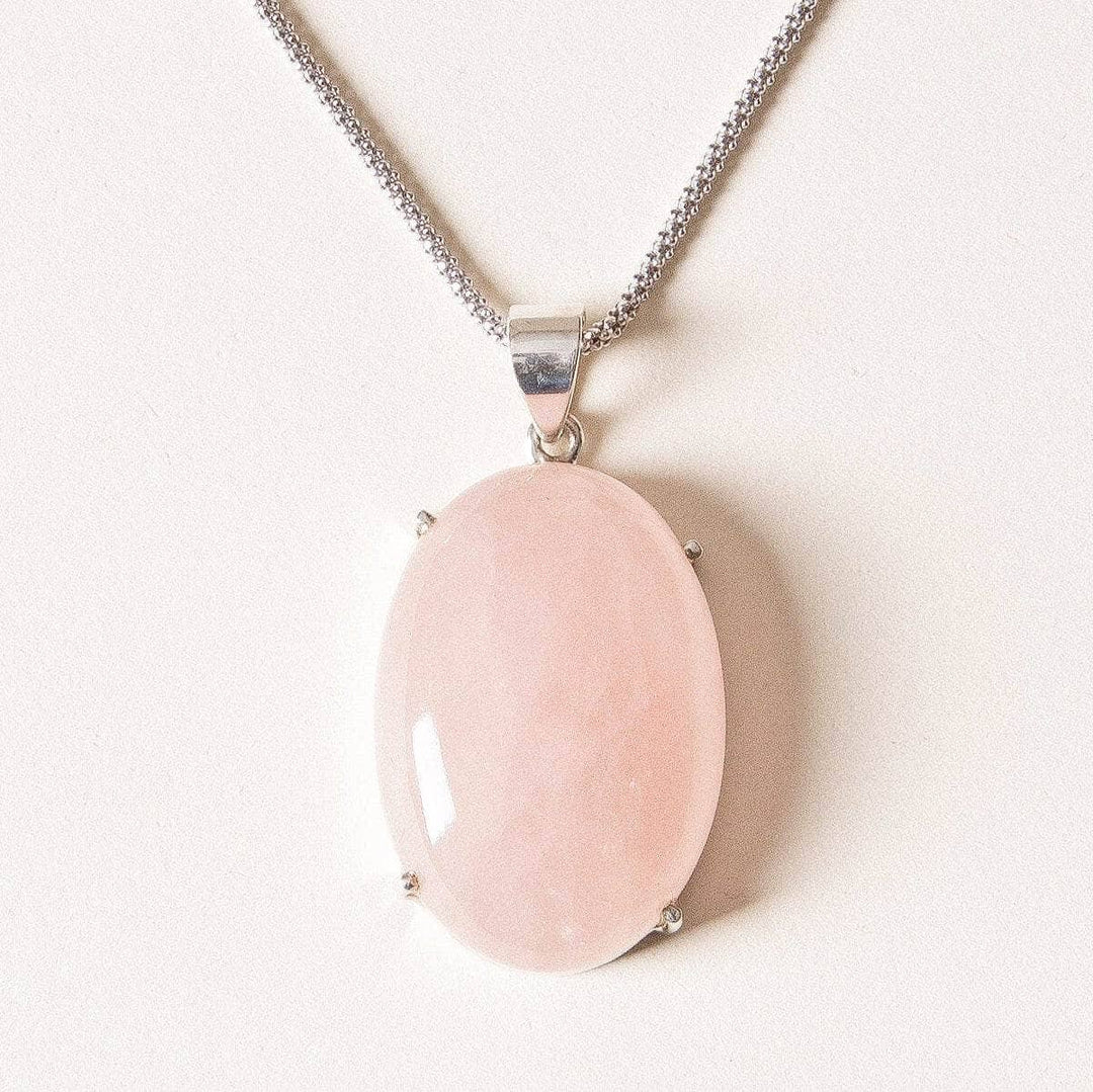 Rose Quartz Silver Pendant Necklace