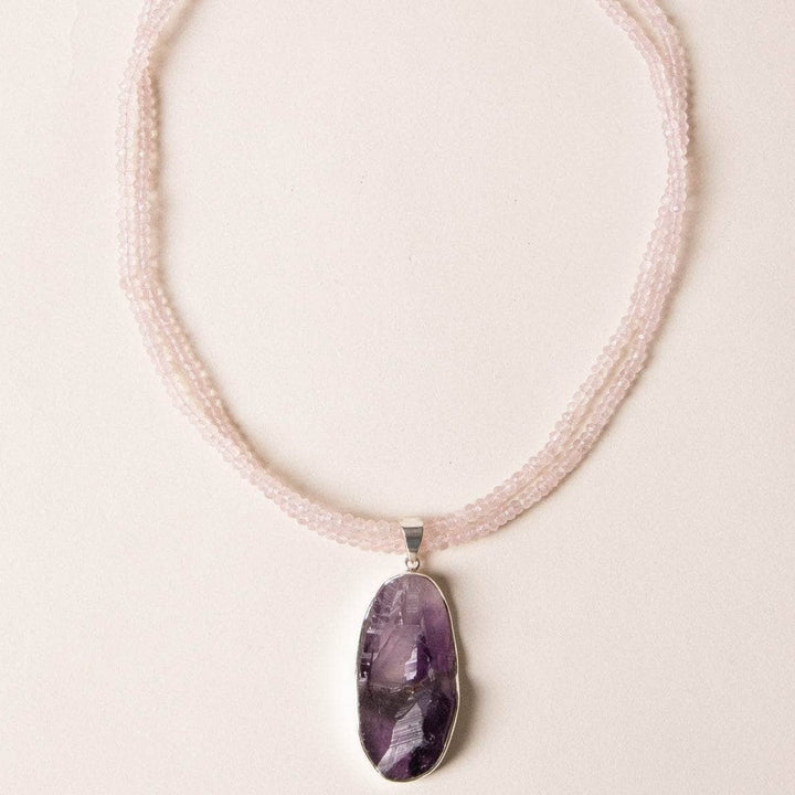 Raw Amethyst Beaded Rose Quartz Necklace - Limited Edition