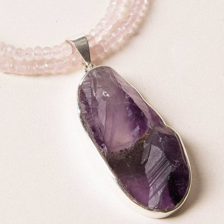 Raw Amethyst Beaded Rose Quartz Necklace - Limited Edition