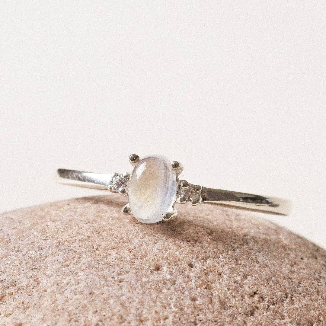 Petite Oval Rainbow Moonstone Ring