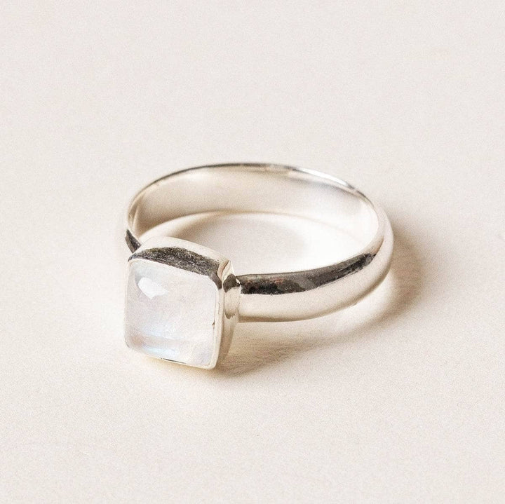 Square Cut Rainbow Moonstone Ring