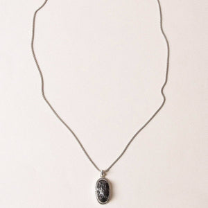 Vintage Raw Black Tourmaline Oval Silver Pendant