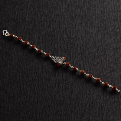 Rudraksha Silver Trishul Damru Bracelet
