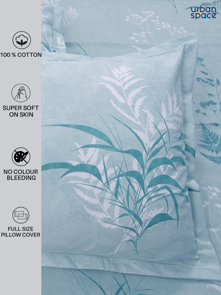 220 TC 100% Cotton Single Printed Bedsheet for Double Bed with 2 Pillow Covers ( Double / Single / King Size Bedsheet)  - Summer Bloom Blue