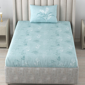 220 TC 100% Cotton Single Printed Bedsheet for Double Bed with 2 Pillow Covers ( Double / Single / King Size Bedsheet)  - Summer Bloom Blue