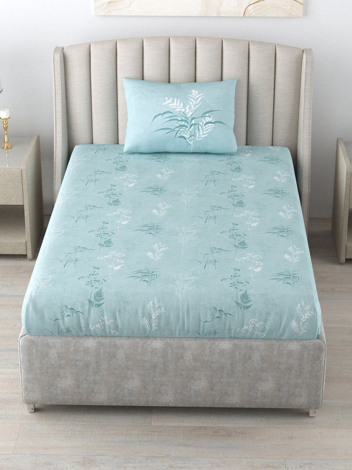 220 TC 100% Cotton Single Printed Bedsheet for Double Bed with 2 Pillow Covers ( Double / Single / King Size Bedsheet)  - Summer Bloom Blue