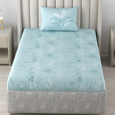 Fitted King Size Cotton Bedsheet - Summer Bloom Blue