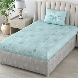 Fitted King Size Cotton Bedsheet - Summer Bloom Blue