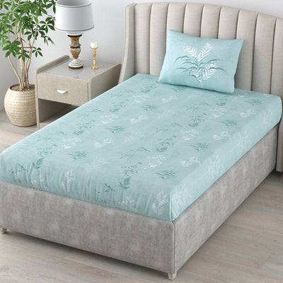 Fitted King Size Cotton Bedsheet - Summer Bloom Blue