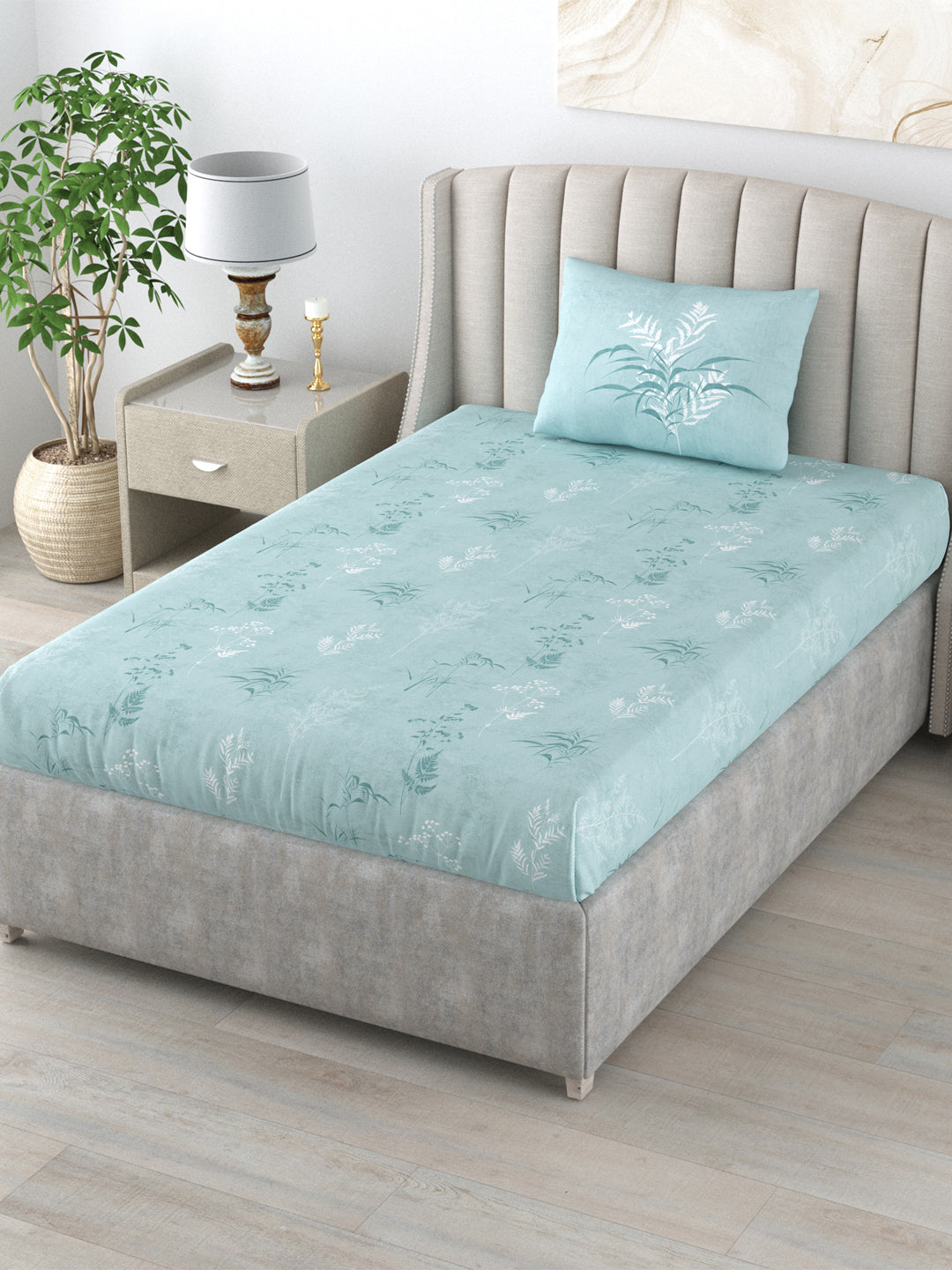 Fitted King Size Cotton Bedsheet - Summer Bloom Blue