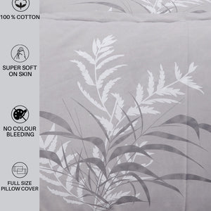 220 TC 100% Cotton Single Printed Bedsheet Pillow Covers - Summer Bloom Grey