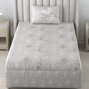 Fitted King Size Cotton Bedsheet - Summer Bloom Grey