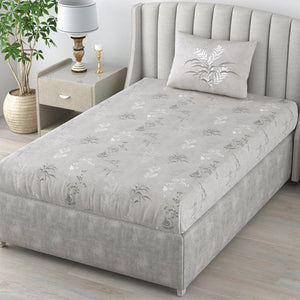 220 TC 100% Cotton Single Printed Bedsheet Pillow Covers - Summer Bloom Grey