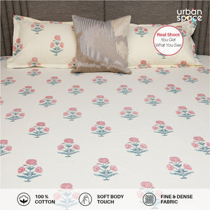 Fitted King Size Cotton Bedsheet - Sunflower - Pomegranate Pink