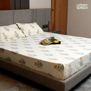 Serene 200 TC 100% Cotton Bedsheet with Pillow Covers - Sunflower - Yellow
