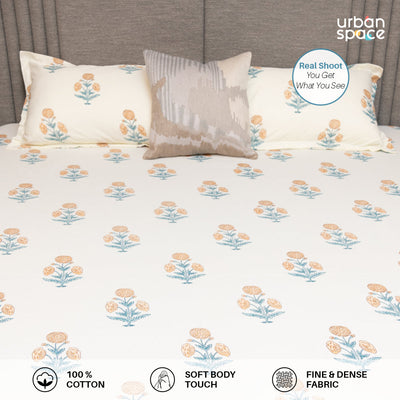 Fitted King Size Cotton Bedsheet - Sunflower - Yellow