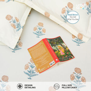 Serene 200 TC 100% Cotton Single Bedsheet with Pillow Covers - Sunflower - Yellow