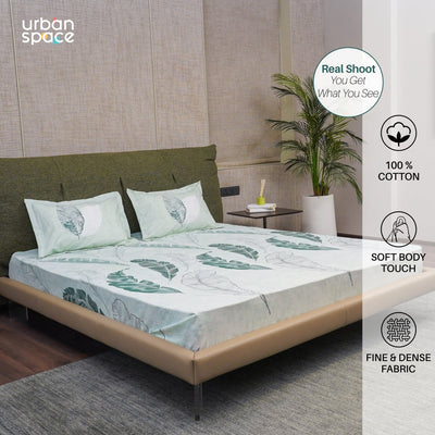 Fitted King Size Cotton Bedsheet - Sweet Cherry Aqua Green