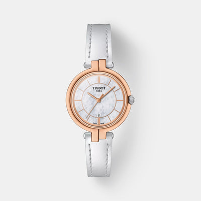 Flamingo T-Lady Women Quartz Analog White Mother Of Pearl Dial Leather Watch T0942102611101