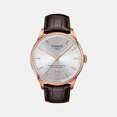 Chemin Des Tourelles Men Automatic Silver Dial Analog Leather Watch T0994073603700