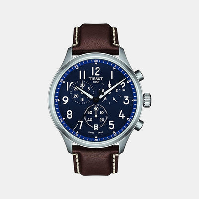 Chrono Xl Vintage Men Blue Chronograph Leather Watch T1166171604200