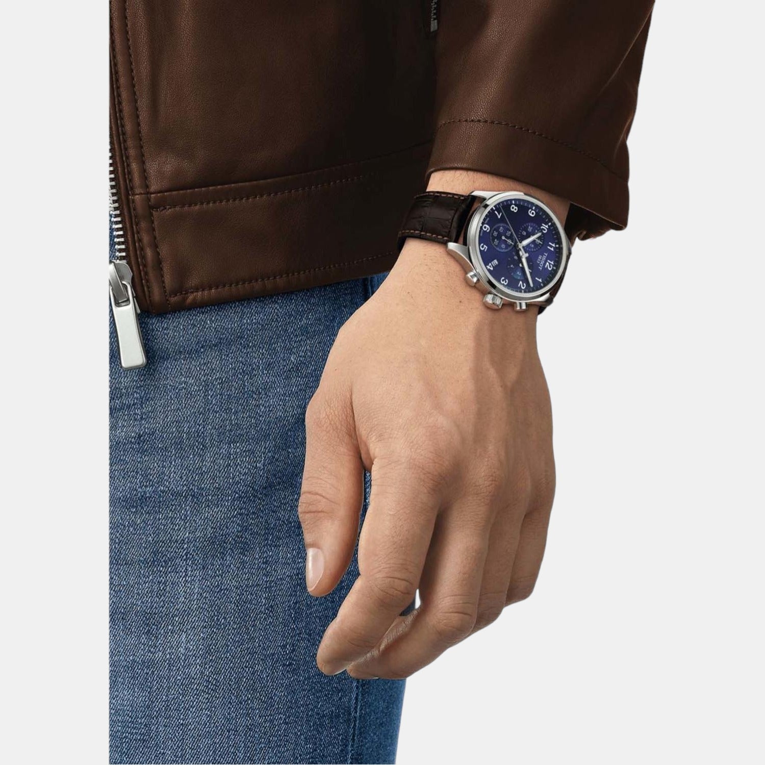 Chrono Xl Classic Men Quartz Blue Dial Chronograph Leather Watch T1166171604700