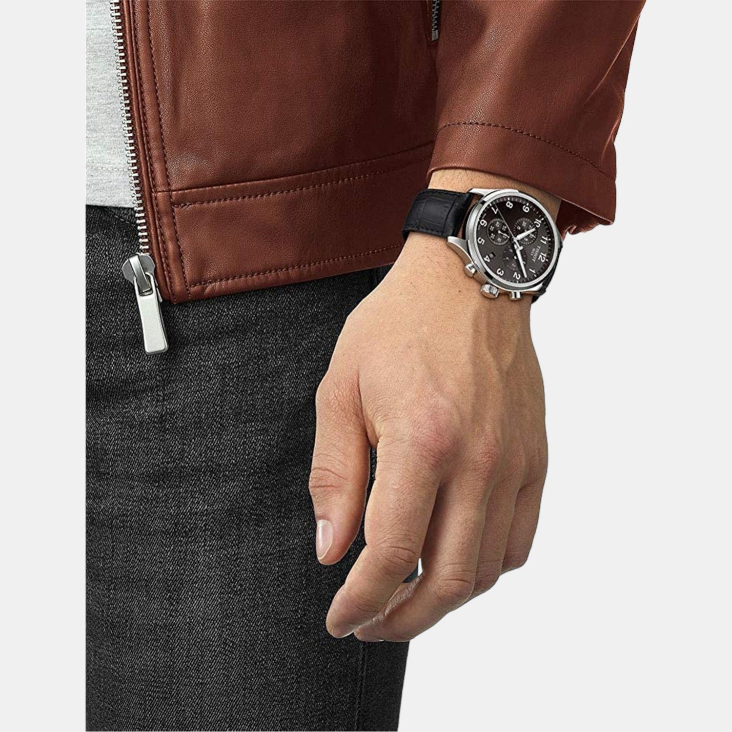 Chrono Xl Classic Men Quartz Black Dial Chronograph Leather Watch T1166171605700