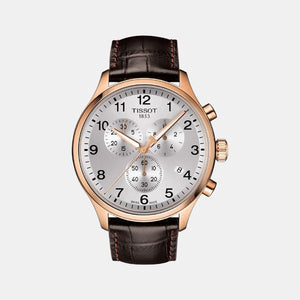 Chrono Xl Classic Men Quartz Silver Dial Chronograph Leather Watch T1166173603700