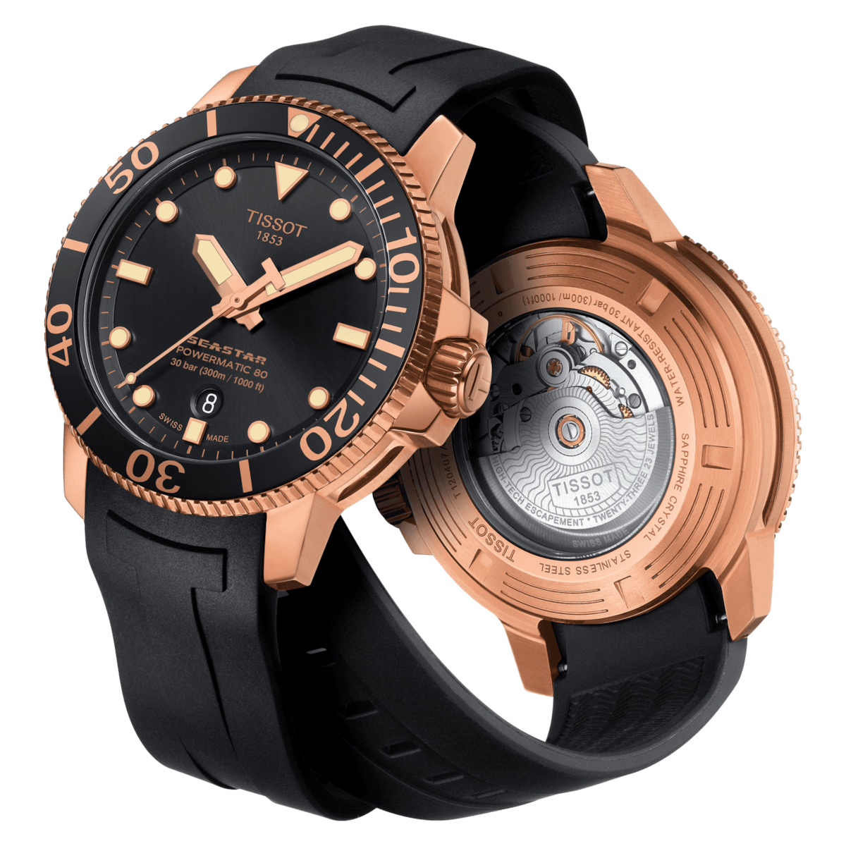 Tissot T-Sport Black Dial Men 43mm Seastar 1000 powermatic 80 Silicium