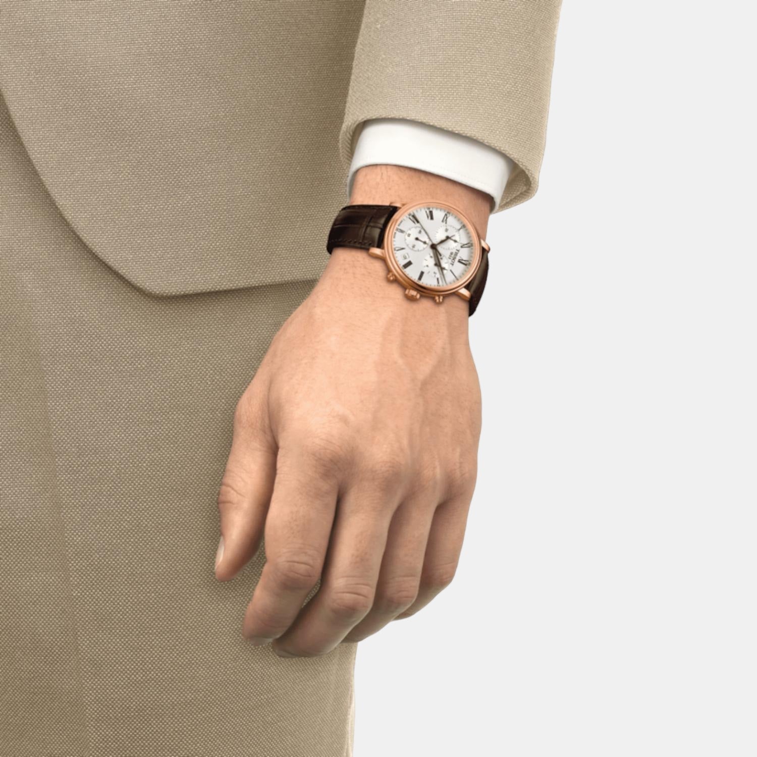 Carson Men Quartz Silver Dial Chronograph Leather Watch T1224173603300