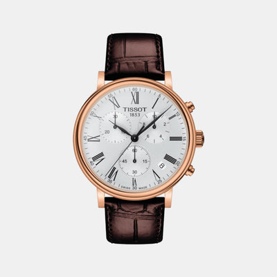 Carson Men Quartz Silver Dial Chronograph Leather Watch T1224173603300