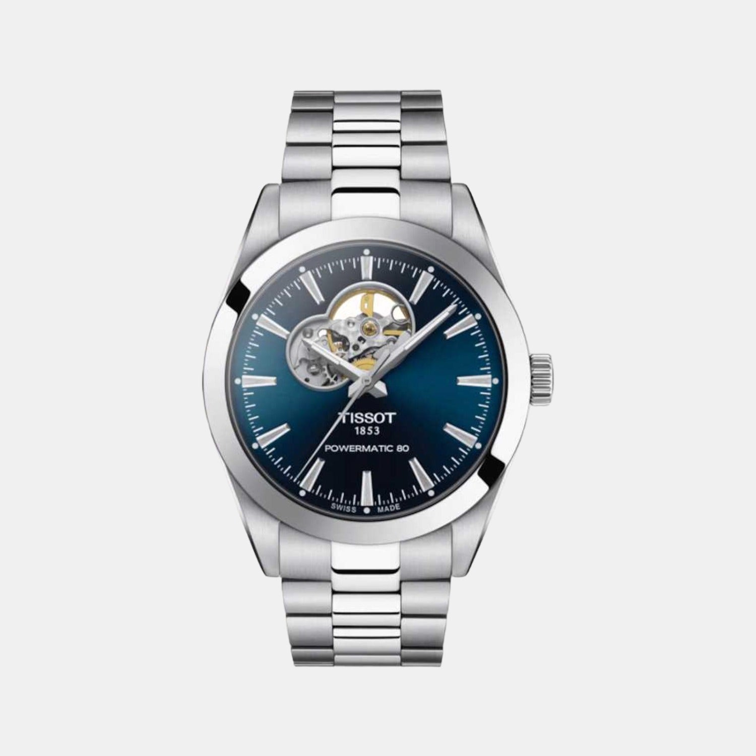 Gentleman Open Heart Men Automatic Blue Dial Analog Stainless Steel Watch T1274071104101