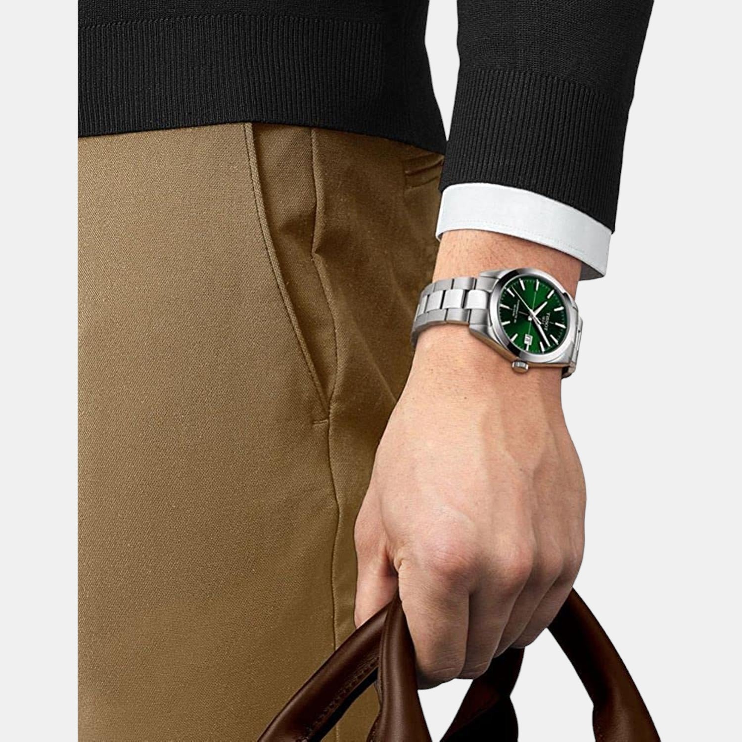 Gentleman Men Automatic Green Dial Analog Stainless Steel Watch T1274071109101