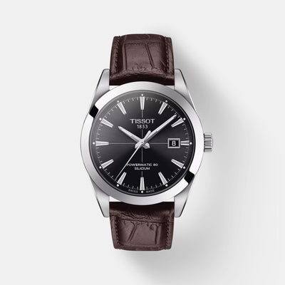 Gentleman Powermatic 80 Men Black Dial Analog Leather Watch T1274071605101