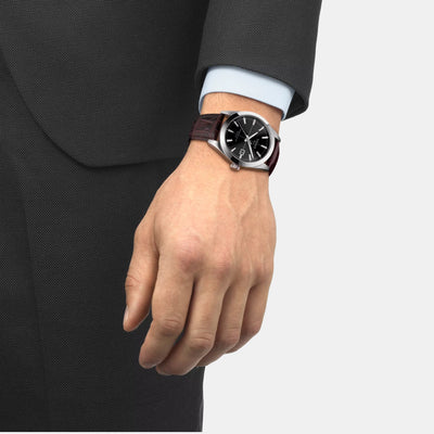 Gentleman Powermatic 80 Men Black Dial Analog Leather Watch T1274071605101