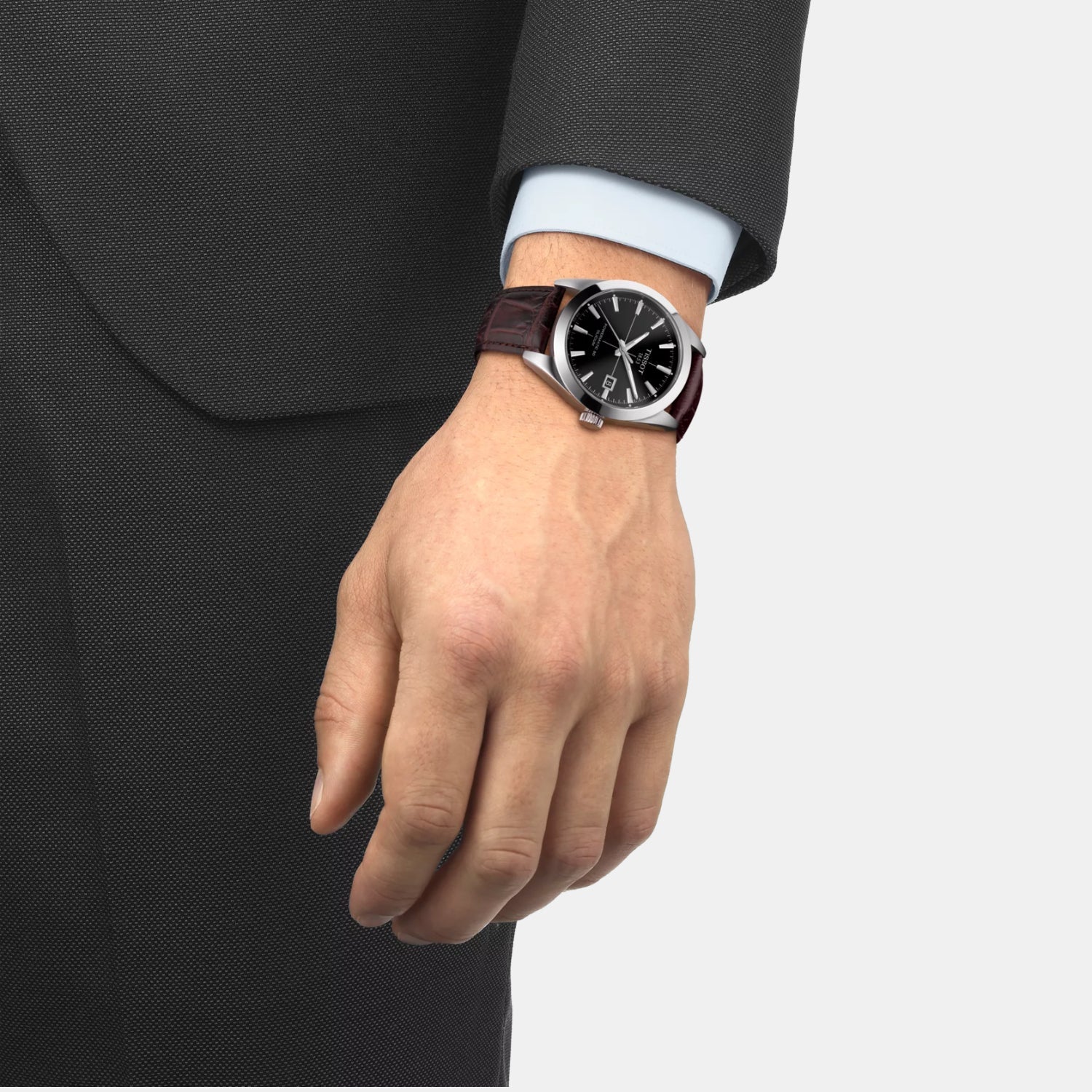 Gentleman Powermatic 80 Men Black Dial Analog Leather Watch T1274071605101