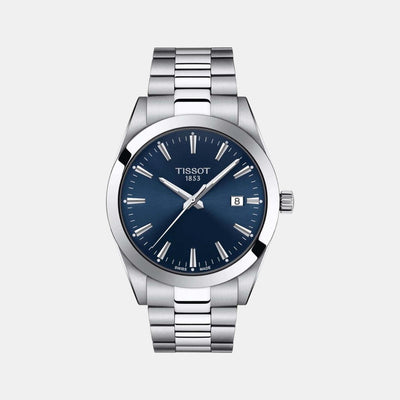 Gentleman Men Quartz Blue Dial Analog Stainless Steel Watch T1274101104100