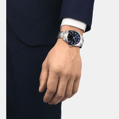 Gentleman Men Quartz Blue Dial Analog Stainless Steel Watch T1274101104100
