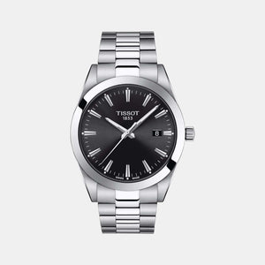 Gentleman Men Quartz Black Dial Analog Stainless Steel Watch T1274101105100