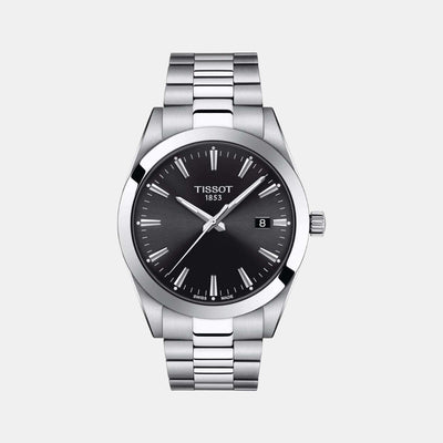 Gentleman Men Quartz Black Dial Analog Stainless Steel Watch T1274101105100