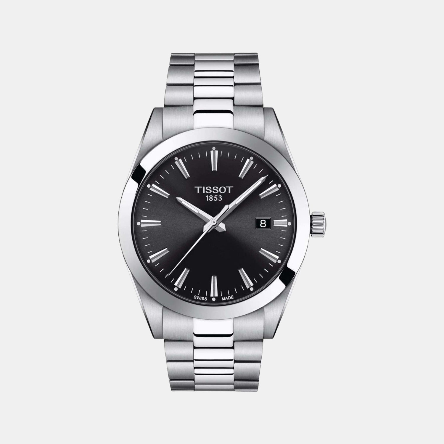 Gentleman Men Quartz Black Dial Analog Stainless Steel Watch T1274101105100