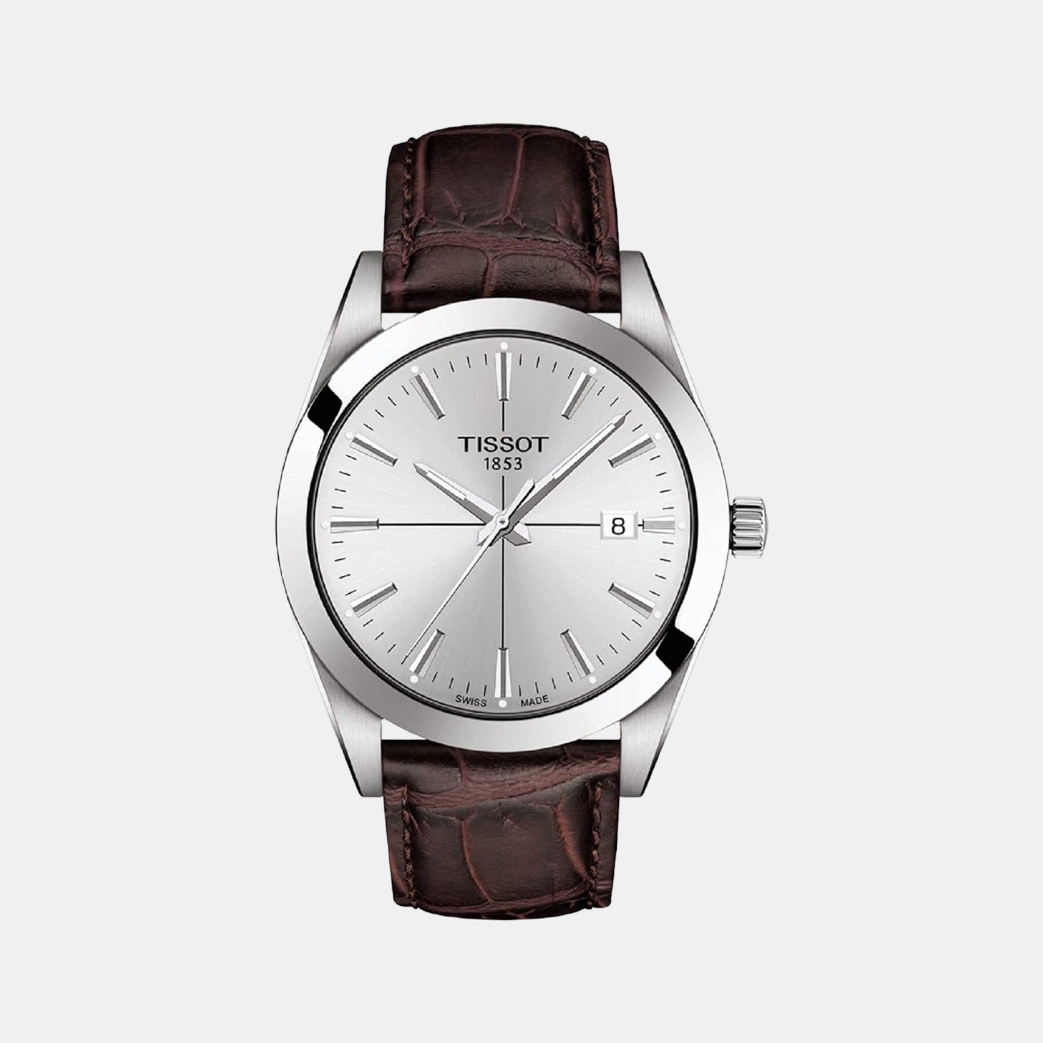 Gentleman Men Quartz Silver Dial Analog Leather Watch T1274101603101