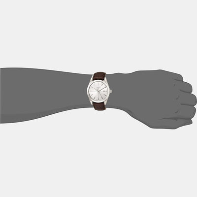 Gentleman Men Quartz Silver Dial Analog Leather Watch T1274101603101